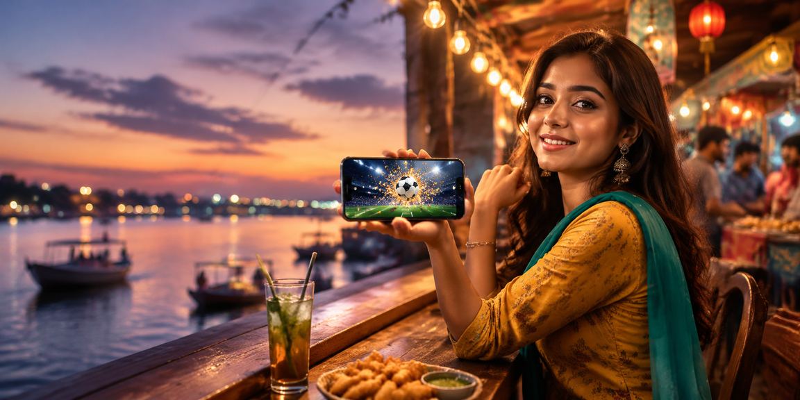 A scene of someone playing casino games on mobile at a night market in Rangpur